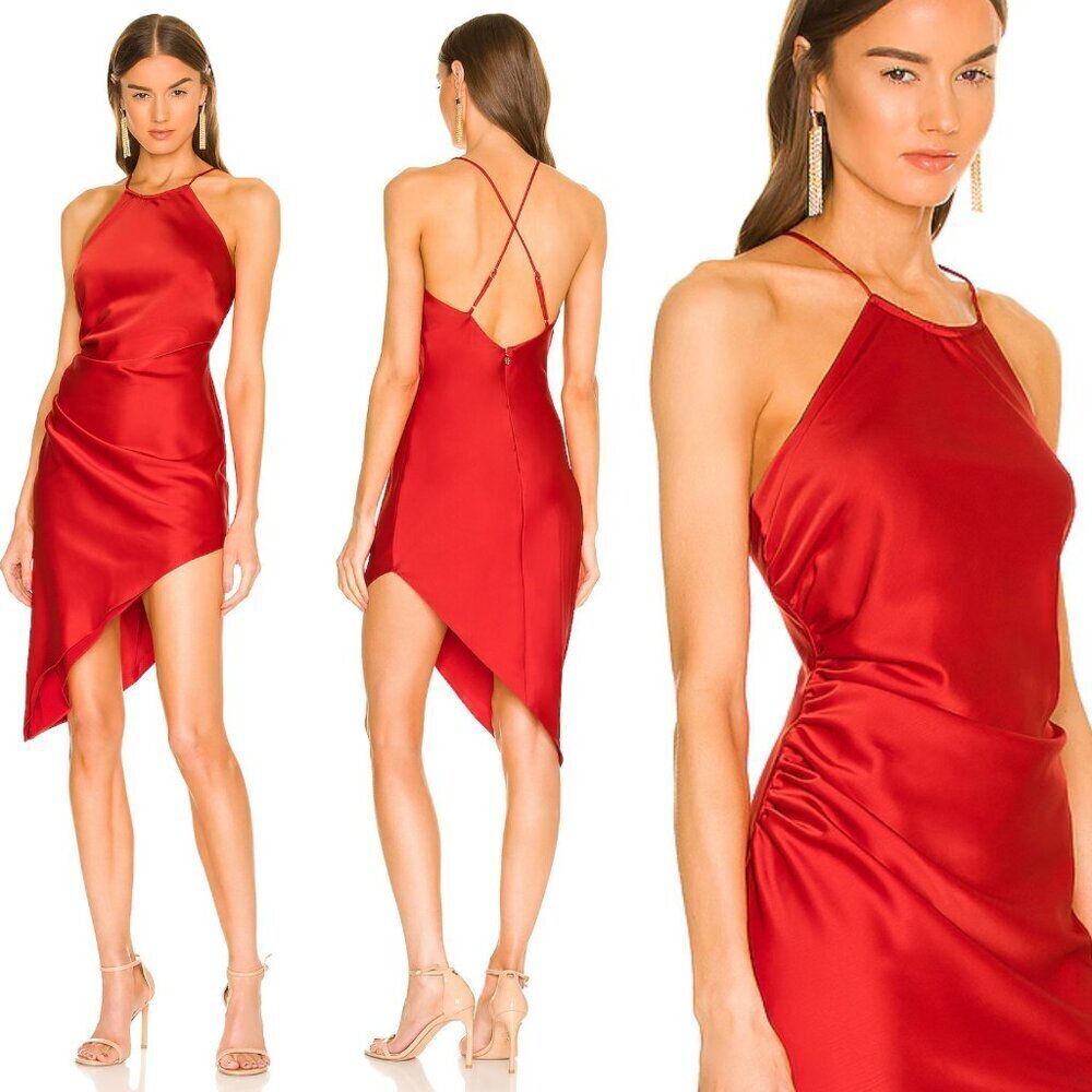 New! Nookie Red Gypsy Mini Halter Asymmetrical Mini Dress 37678